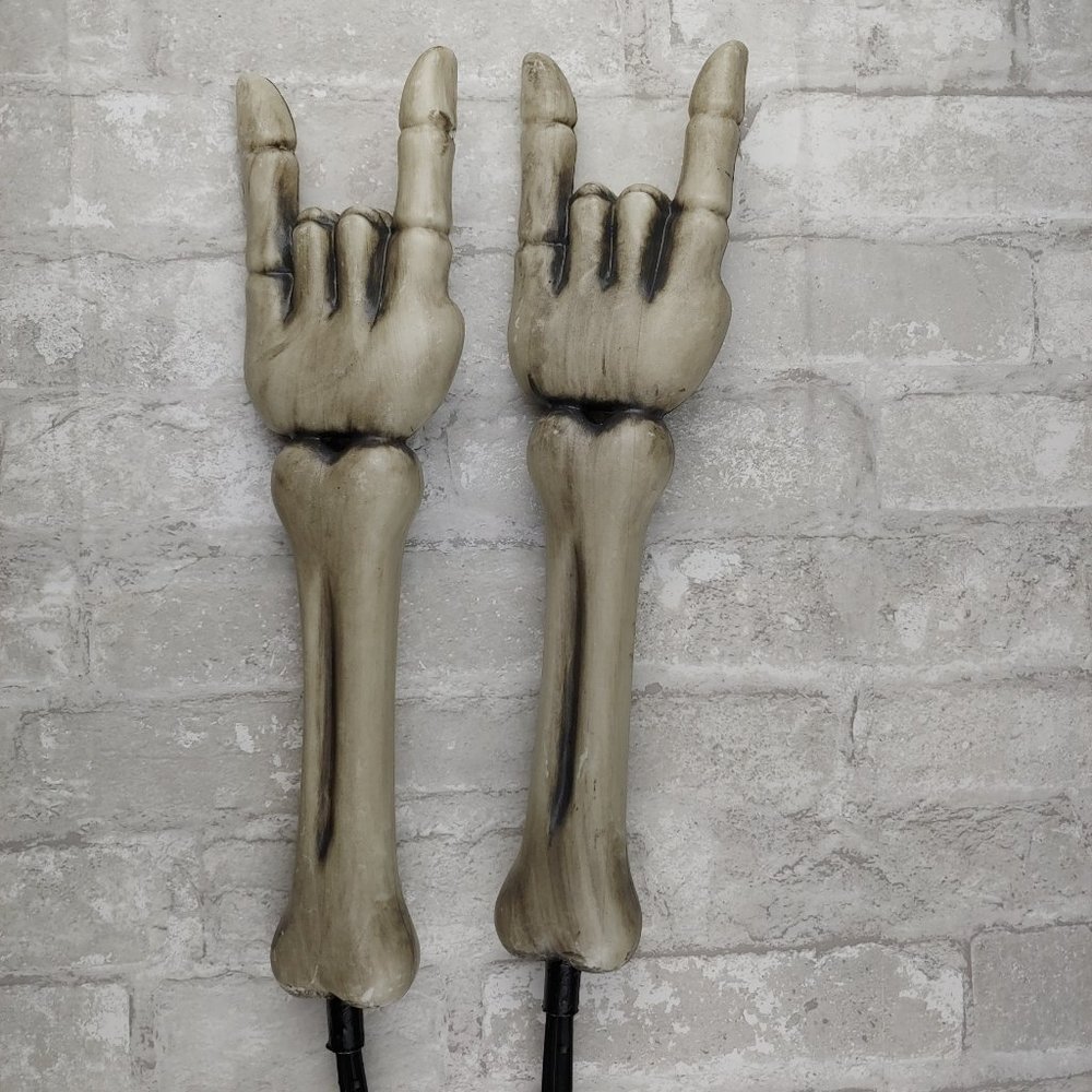 Halloween Skeleton Hands Rock On Yard Stakes